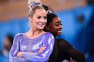 Mykayla Skinner and Simone Biles of the United States at the 2020 Summer Olympic Games in Tokyo, Japan. (Photo via Getty Images)